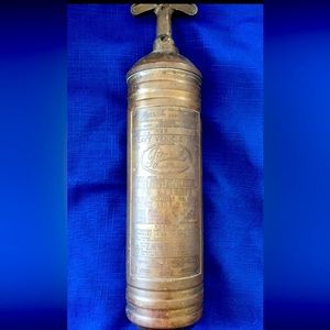 Empty Antique Pyrene Brass Pump Action Fire Extinguisher